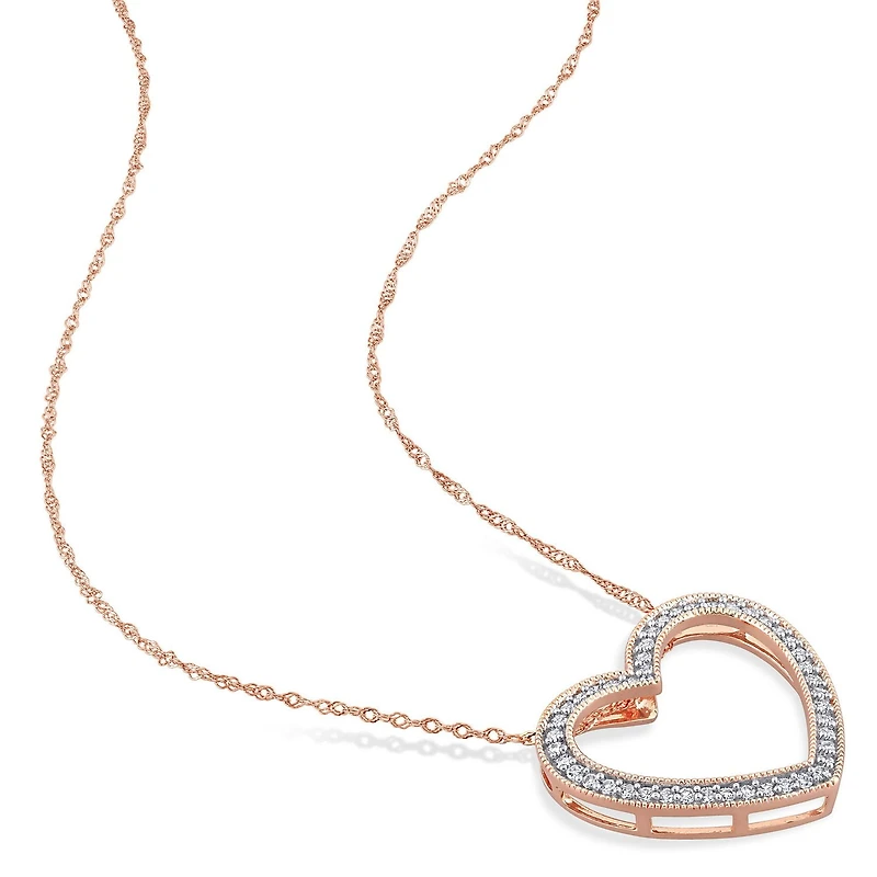 Collier en forme de coeur ouvert Miabella avec 1/5 Carat poids total de diamant en Or Rose 14kt