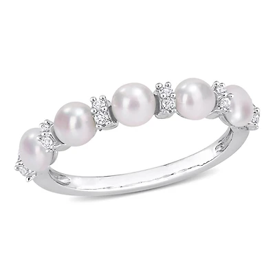 Bague d'anniversaire Miabella avec des Perles d’eau douce cultivées et 1/8 Carat PBT de Topaze Blanche en Argent Sterling