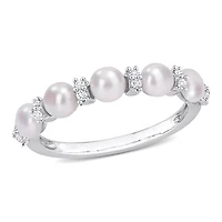 Bague d'anniversaire Miabella avec des Perles d’eau douce cultivées et 1/8 Carat PBT de Topaze Blanche en Argent Sterling