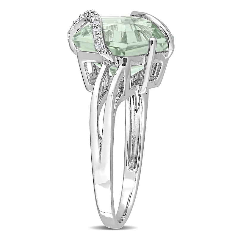 Bague Octogone Miabella avec 6-1/2 Carat PBT de Quartz vert et accents de diamant en Argent Sterling
