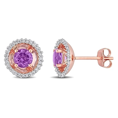 Miabella 4/5 Carat T.G.W. Amethyst and 1/4 Carat T.W. Diamond 10kt Rose Gold Circular Halo Stud Earrings