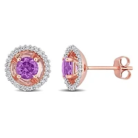 Miabella 4/5 Carat T.G.W. Amethyst and 1/4 Carat T.W. Diamond 10kt Rose Gold Circular Halo Stud Earrings