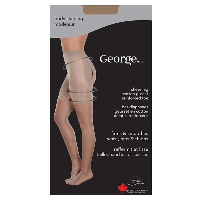 George Ladies' Body Shaping Sheer Leg Cotton Gusset Reinforced Toe Pantyhose