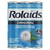Rolaids Original Strength Antacid, 30 Chewable Tablets, Mint Flavor, Original Strength Heartburn Relief