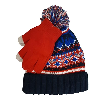 Jacquard beanie with pom with glove