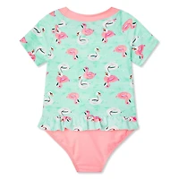 George Toddler Girls' Ruffle Waist Rashguard 1-Piece Swimsuit