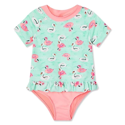 George Toddler Girls' Ruffle Waist Rashguard 1-Piece Swimsuit