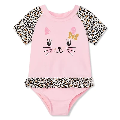 George Baby Girls' Ruffle Waist Rashguard 1-Piece Swimsuit