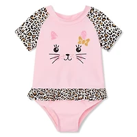 George Baby Girls' Ruffle Waist Rashguard 1-Piece Swimsuit