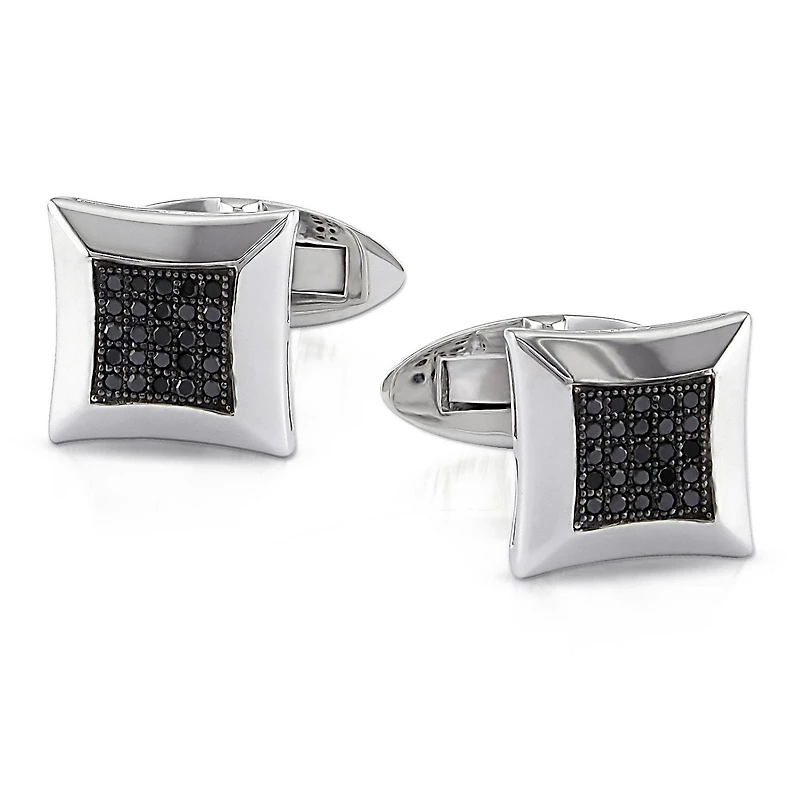 Boutons de manchette carrés Asteria avec diamants noirs 1/4 CT poids total en argent sterling