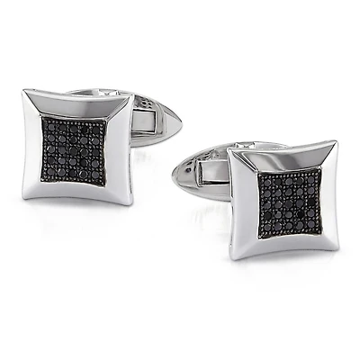 Boutons de manchette carrés Asteria avec diamants noirs 1/4 CT poids total en argent sterling