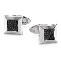 Boutons de manchette carrés Asteria avec diamants noirs 1/4 CT poids total en argent sterling