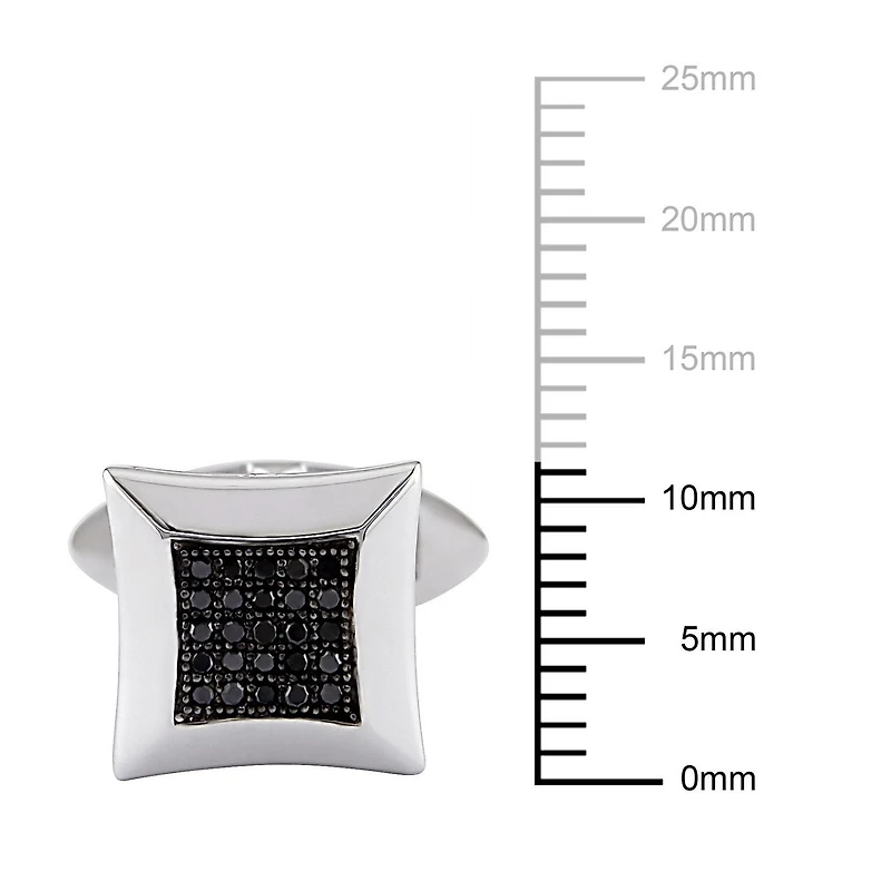 Boutons de manchette carrés Asteria avec diamants noirs 1/4 CT poids total en argent sterling