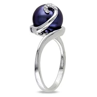 Bague torsadée avec perle d'eau douce cultivée noire 9-9,5mm et accents de diamants en argent sterling