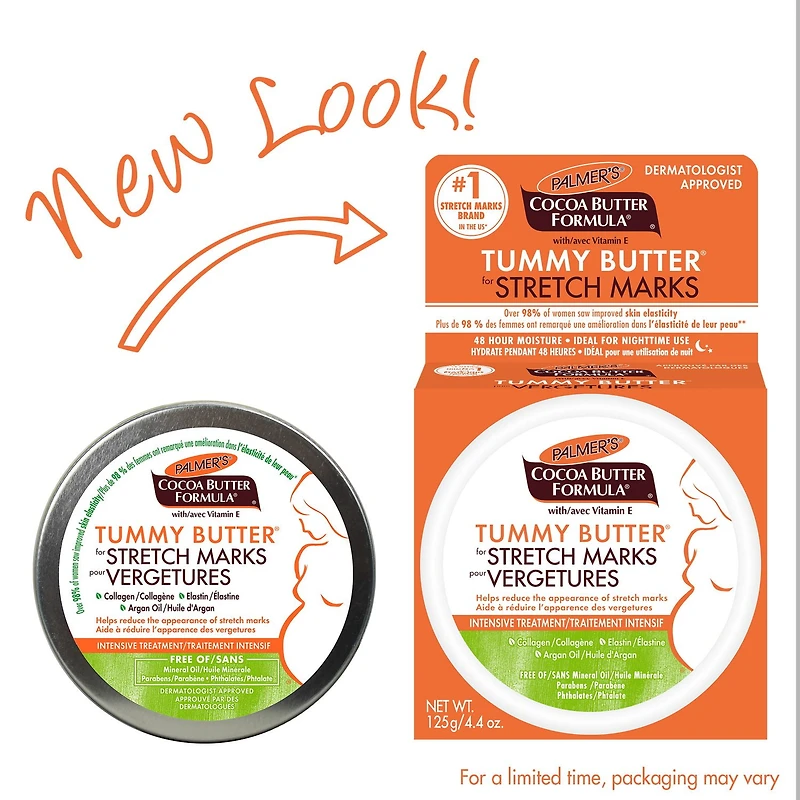 Palmer's® Cocoa Butter Formula® Beurre pour le ventre contre les Vergetures. Aide à visiblement améliorer l’élasticité de la peau et réduire l'apparence des vergetures. Approuvé par des Dermatologues. Traitement Intensif, 125g 125g,