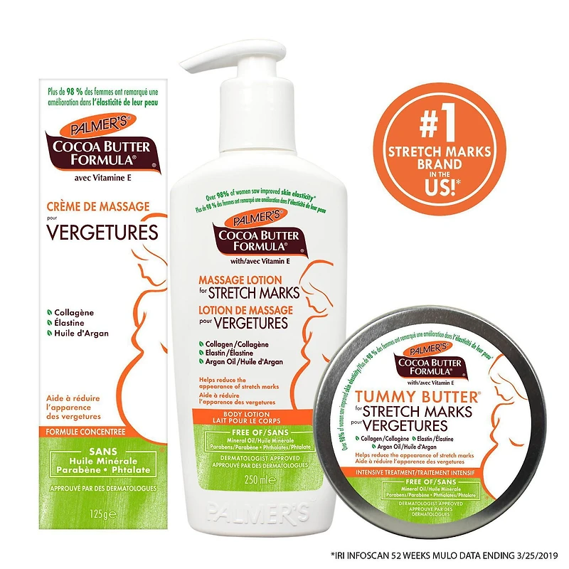 Palmer's® Cocoa Butter Formula® Beurre pour le ventre contre les Vergetures. Aide à visiblement améliorer l’élasticité de la peau et réduire l'apparence des vergetures. Approuvé par des Dermatologues. Traitement Intensif, 125g 125g,
