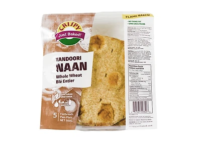 Crispy Traditional Style Whole Wheat Stone Baked Tandoori Naan, 5 Naans, 500 g