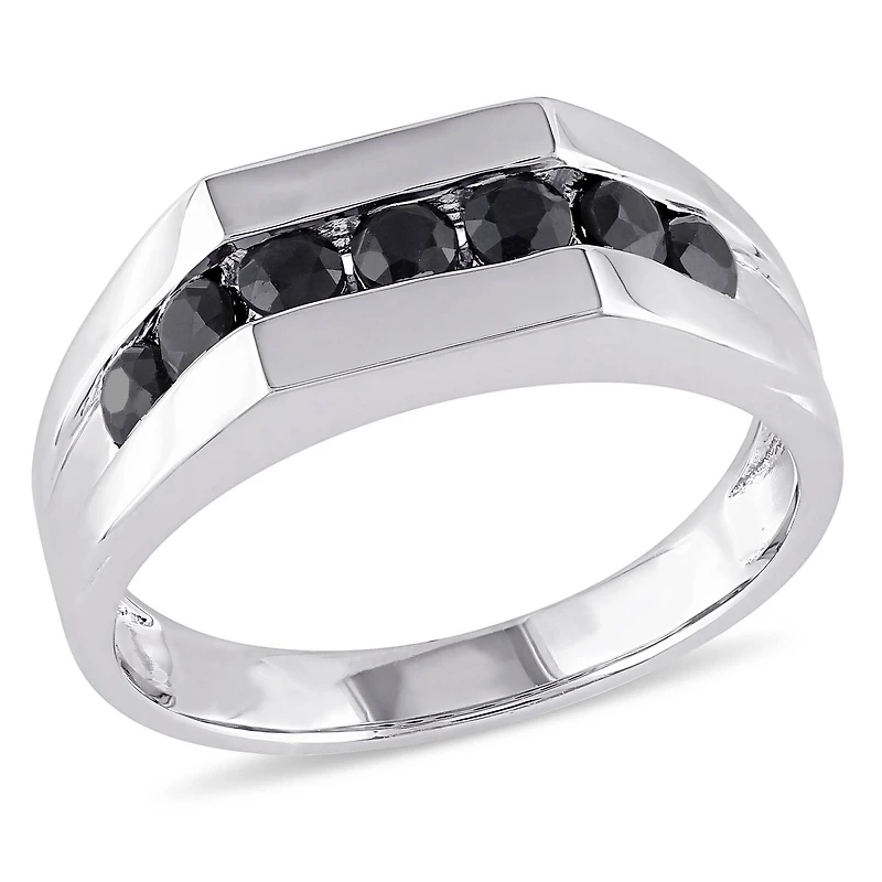 Bague pour homme avec saphirs noirs 1-3/8 CT PBT en argent sterling