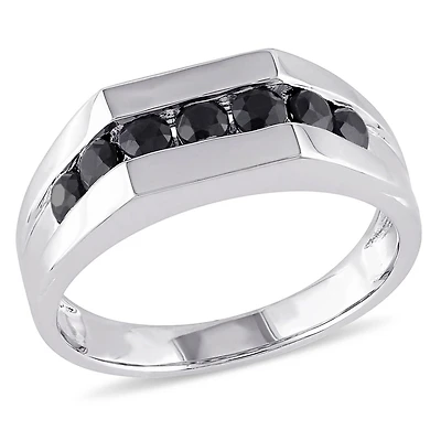 Bague pour homme avec saphirs noirs 1-3/8 CT PBT en argent sterling