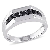 Bague pour homme avec saphirs noirs 1-3/8 CT PBT en argent sterling