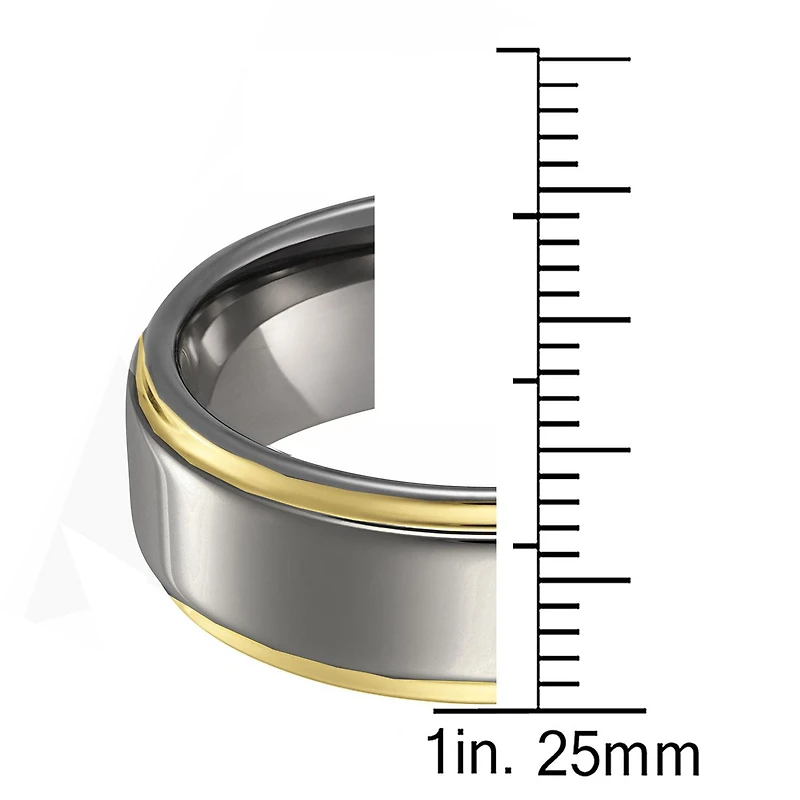 Quitessential Tungsten Laser Polished Gold Plated Men's Ring