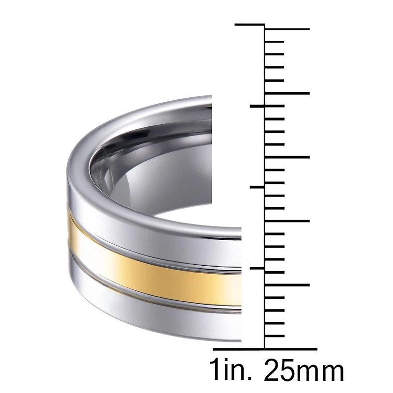 Quitessential Tungsten Laser Polished Gold Plated Men's Ring