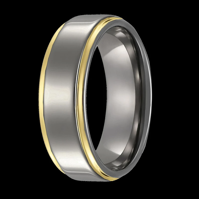 Quitessential Tungsten Laser Polished Gold Plated Men's Ring