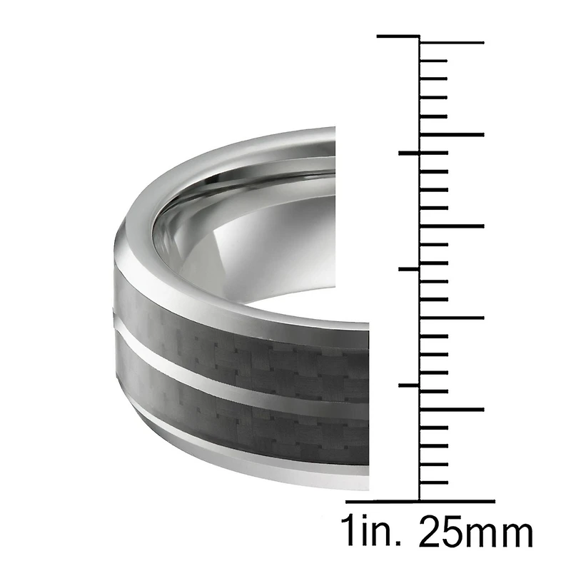 Men'S Tungsten 8mm Black Carbon Fiber Inlay