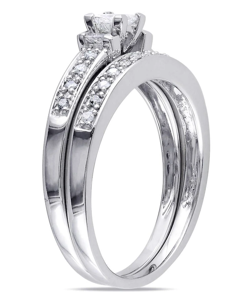 Ensemble nuptial Miabella avec 0.33 carat de diamant de coupe princesse, baguette et ronde en or blanc 10k