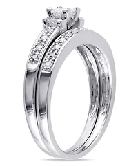 Ensemble nuptial Miabella avec 0.33 carat de diamant de coupe princesse, baguette et ronde en or blanc 10k