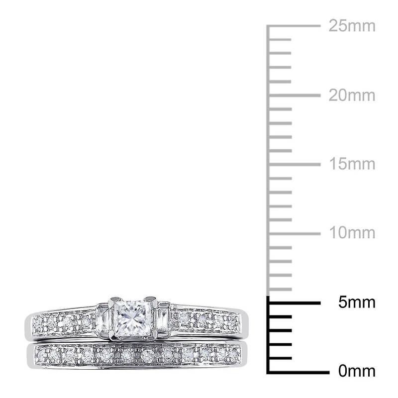 Ensemble nuptial Miabella avec 0.33 carat de diamant de coupe princesse, baguette et ronde en or blanc 10k