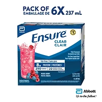 Ensure Clear, Clear Liquid Nutrition Drink, Refreshing Fruit Flavoured Nutrional Supplement, Mixed Berry, 6 x 237-mL Bottles, 6 x 237mL