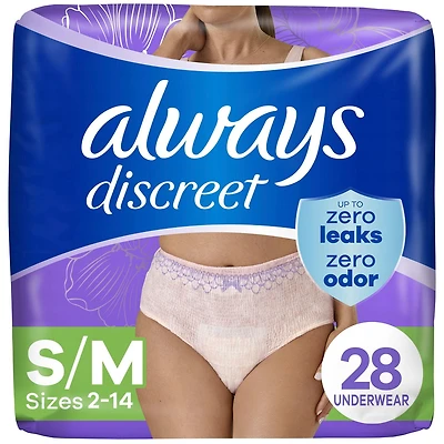Culottes d’incontinence et de post-partum pour adultes Always Discreet, protègent jusqu’à 100% contre les fuites urinaires, pour femmes, taille P/M, 28;culottes