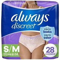 Culottes d’incontinence et de post-partum pour adultes Always Discreet, protègent jusqu’à 100% contre les fuites urinaires, pour femmes, taille P/M, 28;culottes