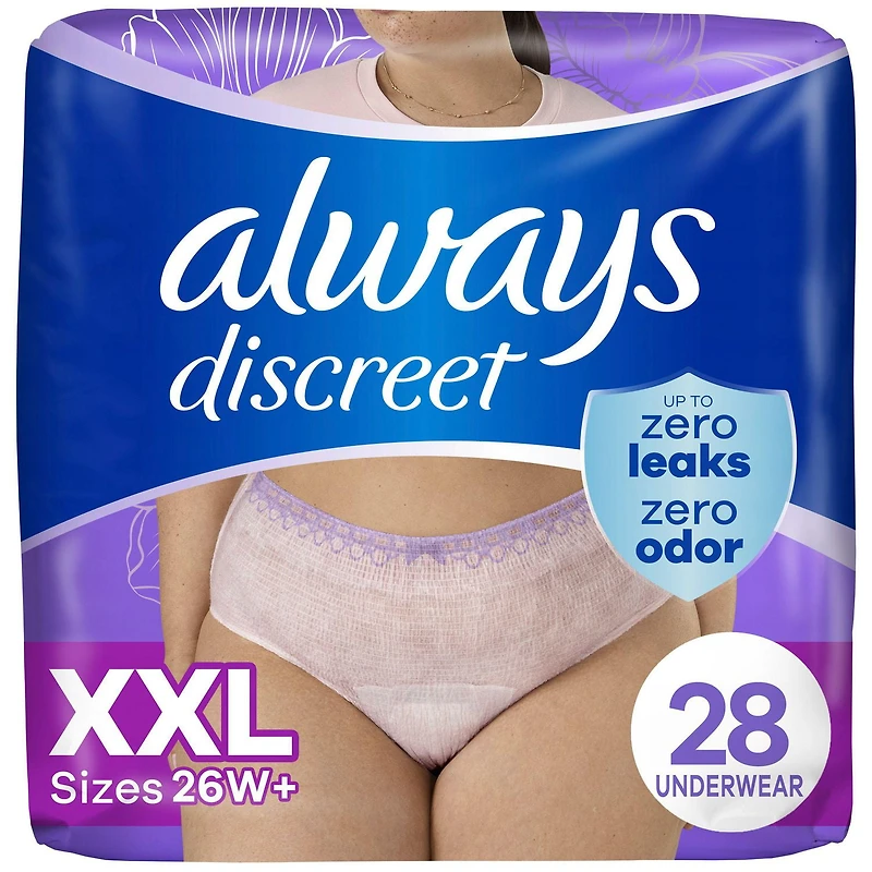 Culottes d’incontinence et de post-partum pour adultes Always Discreet, protègent jusqu’à 100% contre les fuites urinaires, pour femmes, taille TTG, 28;culottes