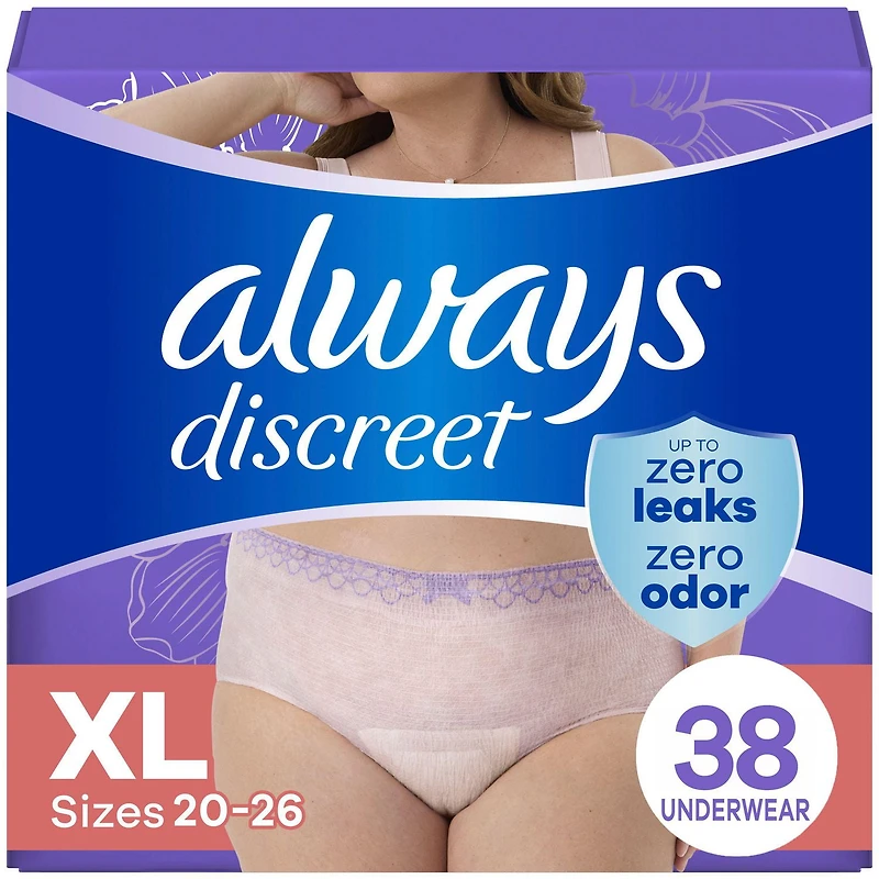Always Discreet Adult Incontinence Underwear for Women and Postpartum Underwear, XL, Up to 100% Bladder Leak Protection