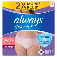 Always Discreet Adult Incontinence Underwear for Women and Postpartum Underwear, XL, Up to 100% Bladder Leak Protection