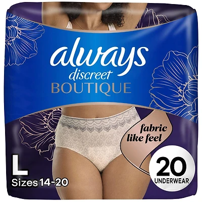 Always Discreet Boutique Incontinence and Postpartum Underwear for Women, Maximum Protection, L, Rosy