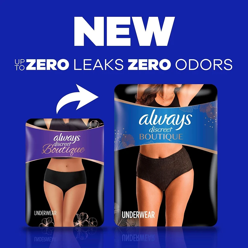 Always Discreet Boutique Incontinence and Postpartum Underwear for Women, Maximum Protection, L, Rosy