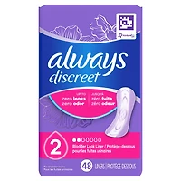 Always Discreet Incontinence Panty Liners for Bladder Leaks, Size 2, Very Light Absorbency