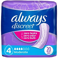 Always Discreet Adult Incontinence Pads for Women, Moderate Absorbency, Regular Length, Postpartum Pads