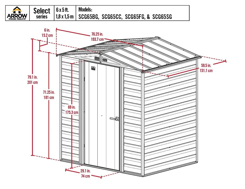 Arrow Select Steel Storage Shed, 6x5, Gris pâle