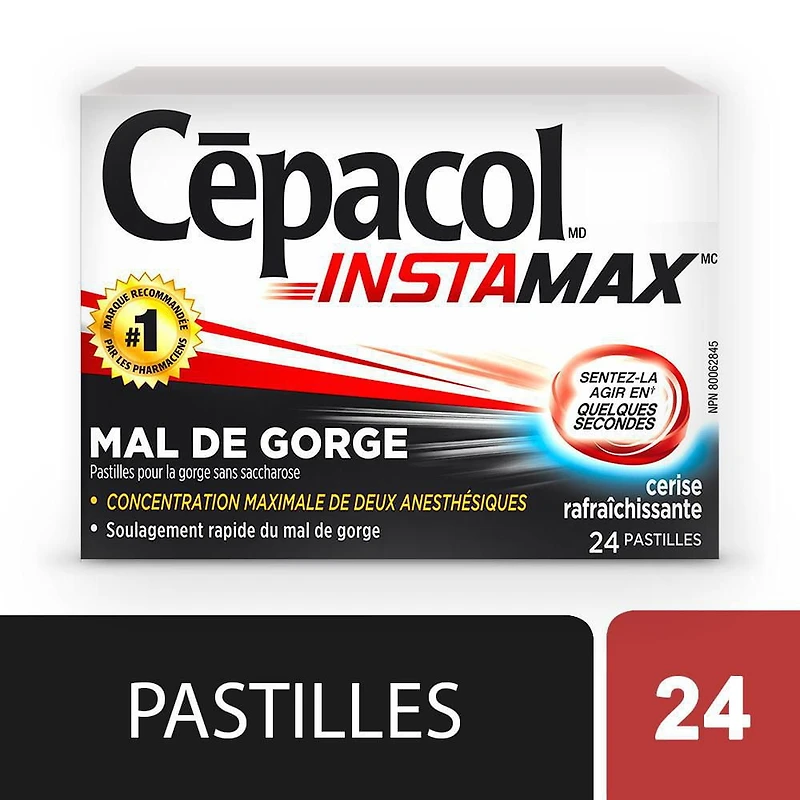 Cépacol INSTAMAX cerise rafraîchissante, 24 pastilles contre le mal de gorge 24 ct