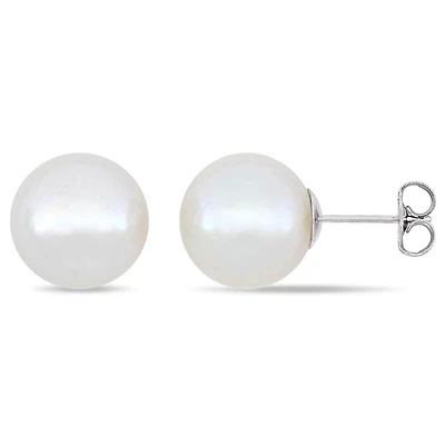 Miabella 11-12mm Freshwater Cultured Pearl 14K White Gold Stud Earrings
