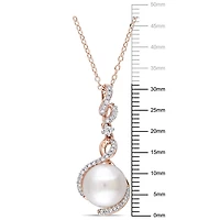 Miabella Cultured Freshwater Pearl, 1/6 Carat T.W. Diamond and White Sapphire-Accent Rose Rhodium-Plated Sterling Silver Drop Pendant