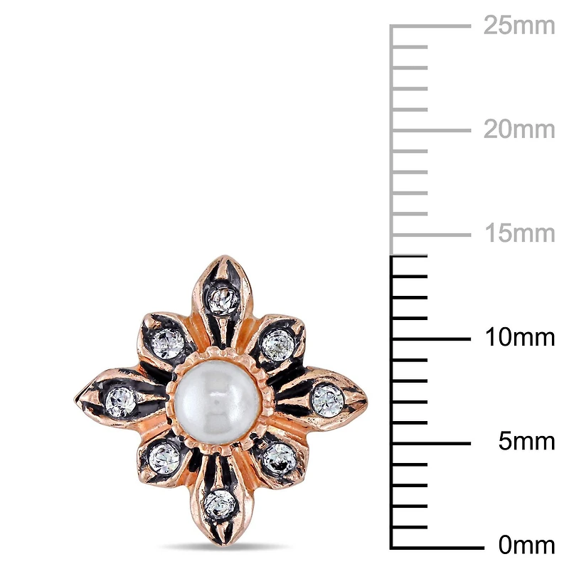 Clous d’oreilles rétros avec fausses perles Miabella 4-4,5mm et cristaux en argent sterling plaqué au rose