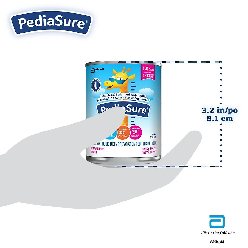 PediaSure®, Formulated Liquid Diet, Strawberry, 12 count, 2820 mL, 12 x 235 mL (12-pack)