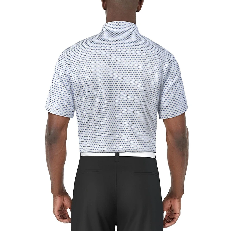 PGA TOUR Course Essentials Men's Striped Fish Print Short Sleeve Polo Shirt