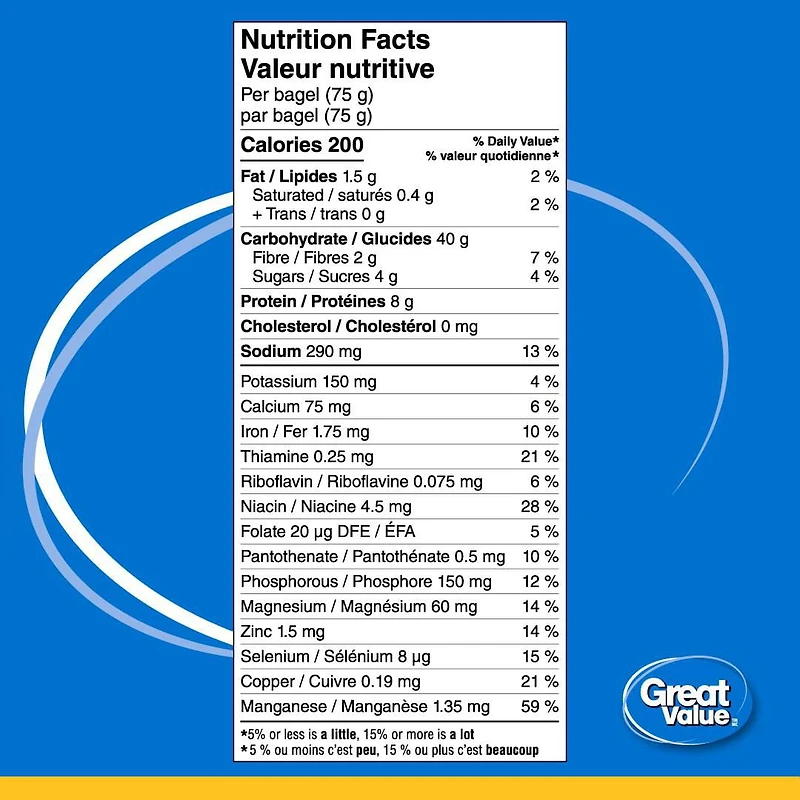 Great Value Whole Wheat Bagels, 6 pk, 450 g