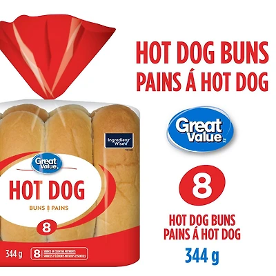 Pains à hot dog de Great Value Paquet de 8, 516 g